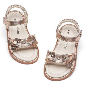 Felix & Flora Toddler Girl Sandals – Flower Girl Dress Shoes Open Toe Little Kid Summer Flats(Bc317-champagne)