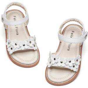 Felix & Flora Toddler Girl Sandals – Flower Girl Dress Shoes Open Toe Little Kid Summer Flats(Bc317-white)