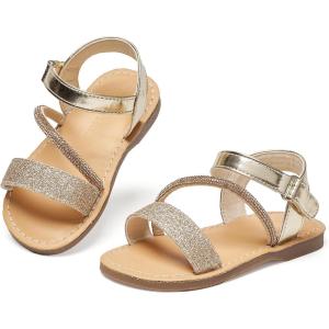 Felix & Flora Toddler Girl Sandals – Flower Girl Dress Shoes Open Toe Little Kid Summer Flats(Bc318-glitter Gold)