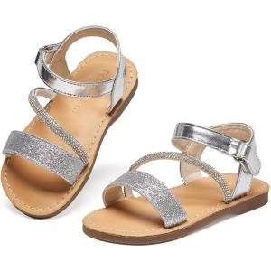 Felix & Flora Toddler Girl Sandals – Flower Girl Dress Shoes Open Toe Little Kid Summer Flats(Bc318-glitter Silver)