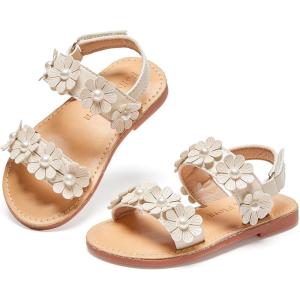 Felix & Flora Toddler Girl Sandals – Flower Girl Dress Shoes Open Toe Little Kid Summer Flats(Bc330-beige)
