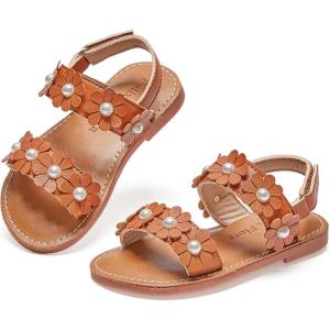 Felix & Flora Toddler Girl Sandals – Flower Girl Dress Shoes Open Toe Little Kid Summer Flats(Bc330-brown)
