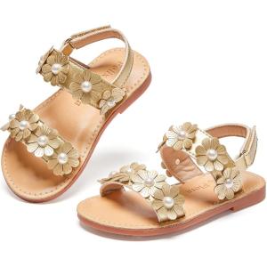 Felix & Flora Toddler Girl Sandals – Flower Girl Dress Shoes Open Toe Little Kid Summer Flats(Bc330-gold)