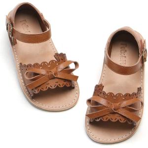 Felix & Flora Toddler Girl Sandals – Little Girl Easter Summer Dress Shoes Lightweight Open Toe Beach Holiday.(Bc226-brown)