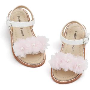 Felix & Flora Toddler Girl Sandals – Little Girl Easter Summer Dress Shoes Lightweight Open Toe Beach Holiday.(Bc279-pink)