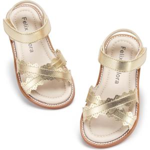 Felix & Flora Toddler Girl Sandals – Little Girl Easter Summer Dress Shoes Lightweight Open Toe Beach Holiday.(Bc286-bright Gold)