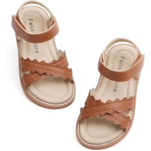Felix & Flora Toddler Girl Sandals – Little Girl Easter Summer Dress Shoes Lightweight Open Toe Beach Holiday.(Bc286-brown)