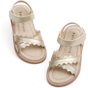 Felix & Flora Toddler Girl Sandals – Little Girl Easter Summer Dress Shoes Lightweight Open Toe Beach Holiday.(Bc286-gold)