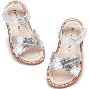 Felix & Flora Toddler Girl Sandals – Little Girl Easter Summer Dress Shoes Lightweight Open Toe Beach Holiday.(Bc286-silver)