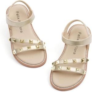 Felix & Flora Toddler Girl Sandals – Little Girl Easter Summer Dress Shoes Lightweight Open Toe Beach Holiday.(Bc292-gold)