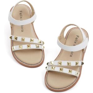 Felix & Flora Toddler Girl Sandals – Little Girl Easter Summer Dress Shoes Lightweight Open Toe Beach Holiday.(Bc292-white)