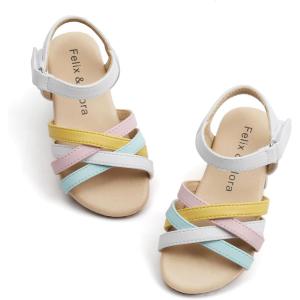 Felix & Flora Toddler Girl Sandals – Little Girl Easter Summer Dress Shoes Lightweight Open Toe Beach Holiday.(Bc294-rainbow)