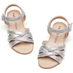 Felix & Flora Toddler Girl Sandals – Little Girl Easter Summer Dress Shoes Lightweight Open Toe Beach Holiday.(Bc294-silver)