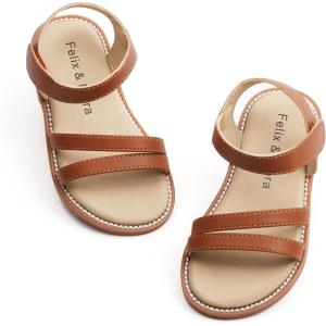 Felix & Flora Toddler Girl Sandals – Little Girl Easter Summer Dress Shoes Lightweight Open Toe Beach Holiday.(Bc296-brown)