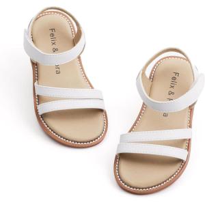 Felix & Flora Toddler Girl Sandals – Little Girl Easter Summer Dress Shoes Lightweight Open Toe Beach Holiday.(Bc296-white)