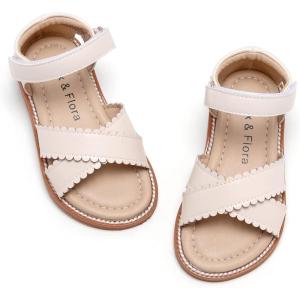 Felix & Flora Toddler Girl Sandals -Flower Girl Dress Shoes Open Toe Little Kid Summer Flats(Bc212-beige)