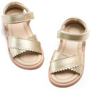 Felix & Flora Toddler Girl Sandals -Flower Girl Dress Shoes Open Toe Little Kid Summer Flats(Bc212-gold)