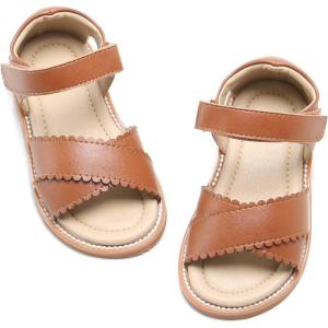 Felix & Flora Toddler Girl Sandals -Flower Girl Dress Shoes Open Toe Little Kid Summer Flats(Bc212-oxford Brown)