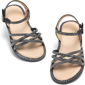 Felix & Flora Toddler Girl Sandals -Flower Girl Dress Shoes Open Toe Little Kid Summer Flats(Bc277-black)