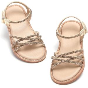 Felix & Flora Toddler Girl Sandals -Flower Girl Dress Shoes Open Toe Little Kid Summer Flats(Bc277-gold)