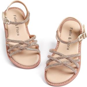 Felix & Flora Toddler Girl Sandals -Flower Girl Dress Shoes Open Toe Little Kid Summer Flats(Bc277-rose Gold)