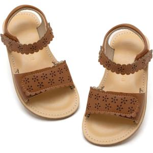 Felix & Flora Toddler Girl Sandals -Flower Girl Dress Shoes Open Toe Little Kid Summer Flats(Bc293-brown)