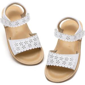 Felix & Flora Toddler Girl Sandals -Flower Girl Dress Shoes Open Toe Little Kid Summer Flats(Bc293-white)