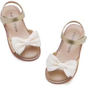 Felix & Flora Toddler Girl Sandals -Flower Girl Dress Shoes Open Toe Little Kid Summer Flats(Bc301-glitter Gold)