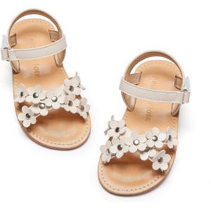 Felix & Flora Toddler Girl Sandals -Flower Girl Dress Shoes Open Toe Little Kid Summer Flats(Bc308-beige)