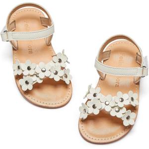 Felix & Flora Toddler Girl Sandals -Flower Girl Dress Shoes Open Toe Little Kid Summer Flats(Bc308-ivory White)