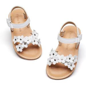 Felix & Flora Toddler Girl Sandals -Flower Girl Dress Shoes Open Toe Little Kid Summer Flats(Bc308-white)