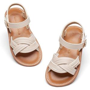 Felix & Flora Toddler Girl Sandals -Flower Girl Dress Shoes Open Toe Little Kid Summer Flats(Bc310-beige)