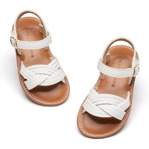 Felix & Flora Toddler Girl Sandals -Flower Girl Dress Shoes Open Toe Little Kid Summer Flats(Bc310-white)