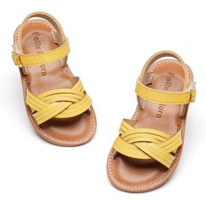 Felix & Flora Toddler Girl Sandals -Flower Girl Dress Shoes Open Toe Little Kid Summer Flats(Bc310-yellow)