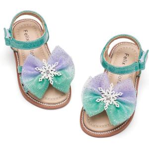 Felix & Flora Toddler Girl Sandals -Flower Girl Dress Shoes Open Toe Little Kid Summer Flats(Bc320-green)