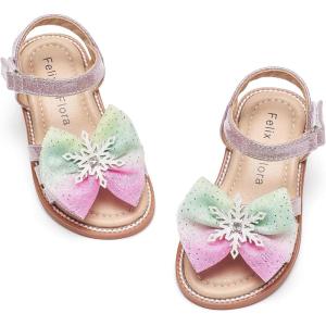 Felix & Flora Toddler Girl Sandals -Flower Girl Dress Shoes Open Toe Little Kid Summer Flats(Bc320-pink)