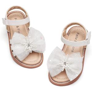 Felix & Flora Toddler Girl Sandals -Flower Girl Dress Shoes Open Toe Little Kid Summer Flats(Bc320-white)