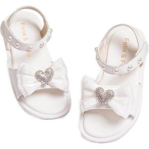 Felix & Flora Toddler Girl Sandals Open Toe Summer Flower Girl Dress Shoes(Bc303-white)