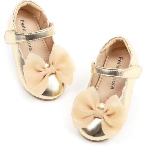 Felix & Flora Toddler Girls Dress Shoes – Little Girl Ballet Mary Jane Flats Party School Wedding(B875-gold)