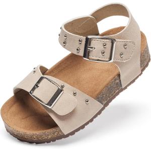 Felix & Flora Toddler Girls Sandals Flower Girl Cork Footbed Open Toe Comfort Princess Summer Flat Shoes(Bc329-moonbeam)