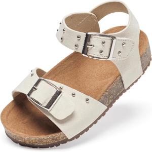 Felix & Flora Toddler Girls Sandals Flower Girl Cork Footbed Open Toe Comfort Princess Summer Flat Shoes(Bc329-white)