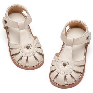 Felix & Flora Toddler Girls Sandals Flower Girl Shoes Soft Rubber Princess Summer Flat Shoes(Bc312-beige)