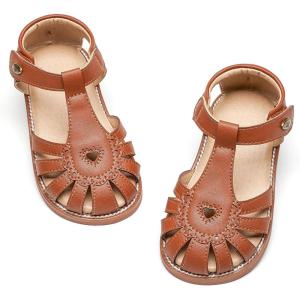 Felix & Flora Toddler Girls Sandals Flower Girl Shoes Soft Rubber Princess Summer Flat Shoes(Bc312-brown)
