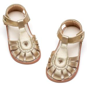 Felix & Flora Toddler Girls Sandals Flower Girl Shoes Soft Rubber Princess Summer Flat Shoes(Bc312-gold)
