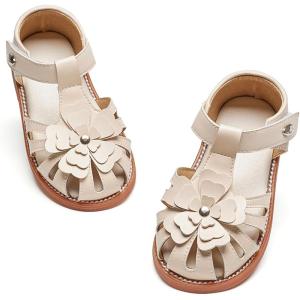 Felix & Flora Toddler Girls Sandals Flower Girl Shoes Soft Rubber Princess Summer Flat Shoes(Bc314-beige)