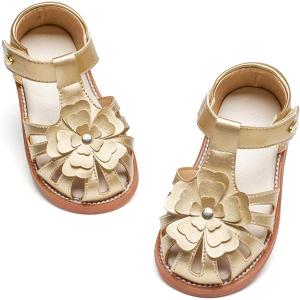 Felix & Flora Toddler Girls Sandals Flower Girl Shoes Soft Rubber Princess Summer Flat Shoes(Bc314-gold)