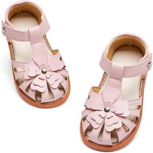 Felix & Flora Toddler Girls Sandals Flower Girl Shoes Soft Rubber Princess Summer Flat Shoes(Bc314-pink)