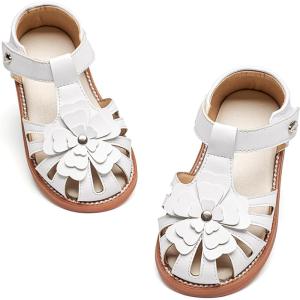 Felix & Flora Toddler Girls Sandals Flower Girl Shoes Soft Rubber Princess Summer Flat Shoes(Bc314-white)