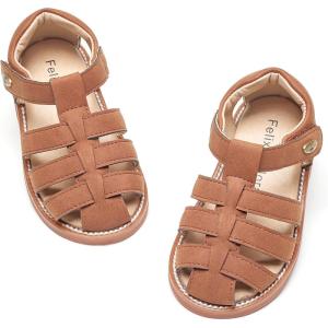 Felix & Flora Toddler Girls Sandals Flower Girl Shoes Soft Rubber Princess Summer Flat Shoes(Bc319-retro Brown)
