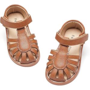 Felix & Flora Toddler Girls Sandals Flower Girl Shoes Soft Rubber Princess Summer Flat Shoes(Bc322-brown)